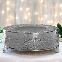 Cake Stand, Silver Round Embossed Metal 18''