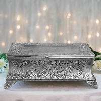 Cake Stand, Silver Square Embossed Metal 12''