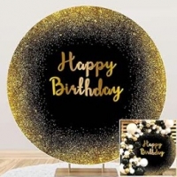 Golden Glitter Birthday Round Backdrop